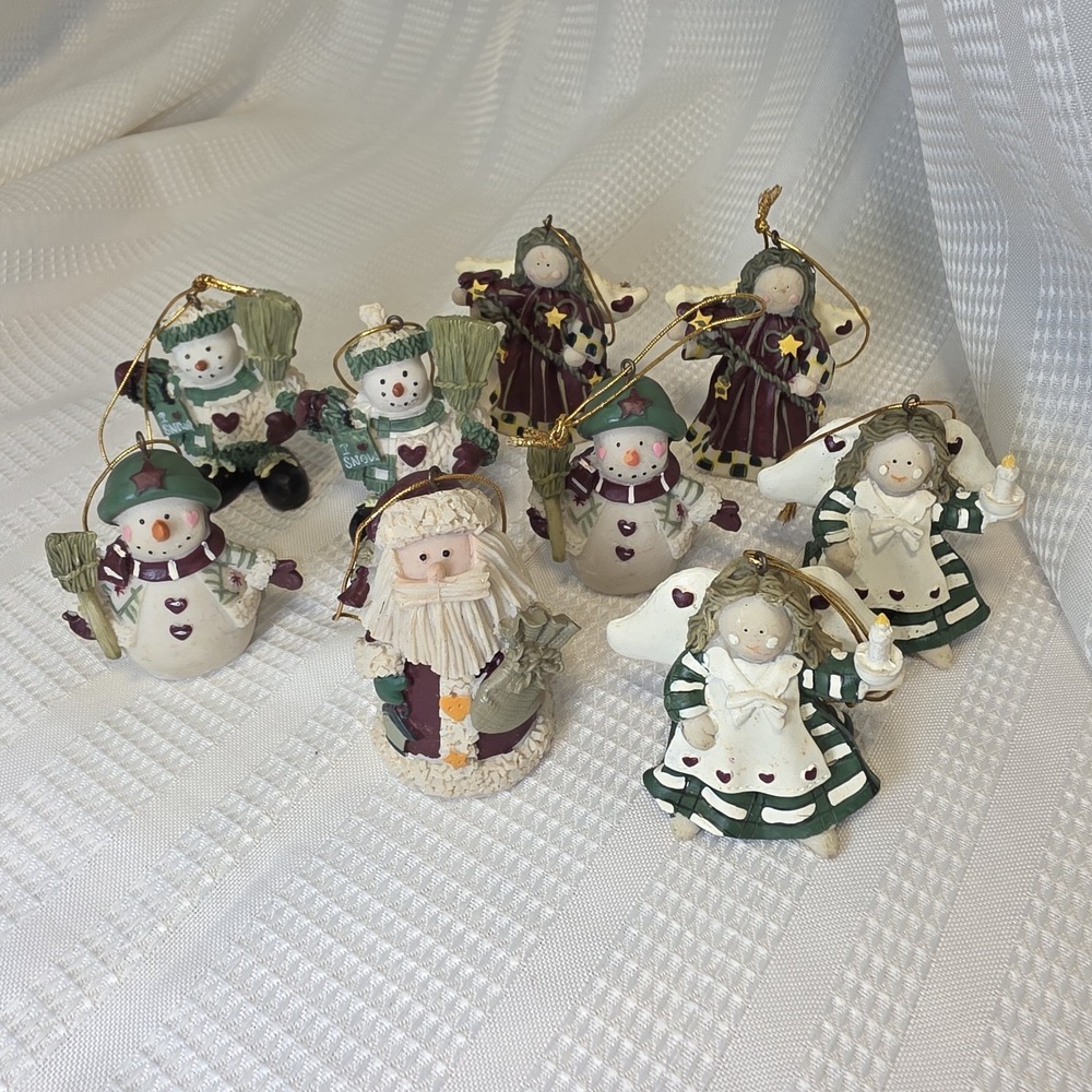 Holiday Ornament Set Christmas Collect‎ Snowmen, Santa, Angels Hand Painted 2002